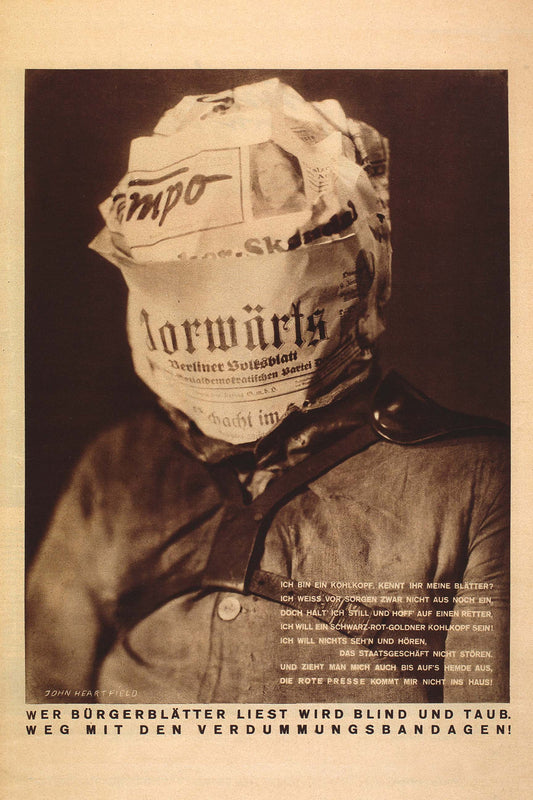 Buy Famous Antifascist Art. John Heartfield Famous Collage Media Makes You Blind. Famous Political Merchandise Shop.