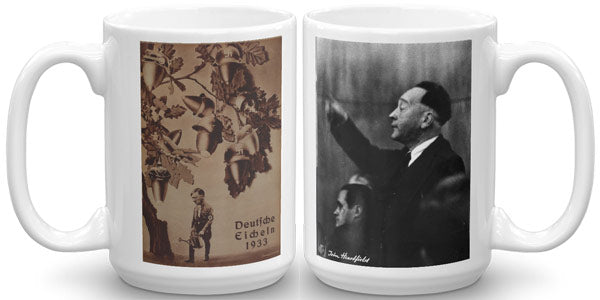 John Heartfield Antifascist Art Mug Deutsche Eicheln, famous political art item in The John Heartfield Exhibition Shop