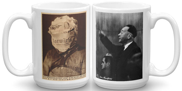 Media Propaganda Mug. John Heartfield famous antifascist collage item in The John Heartfield Exhibition Shop.
