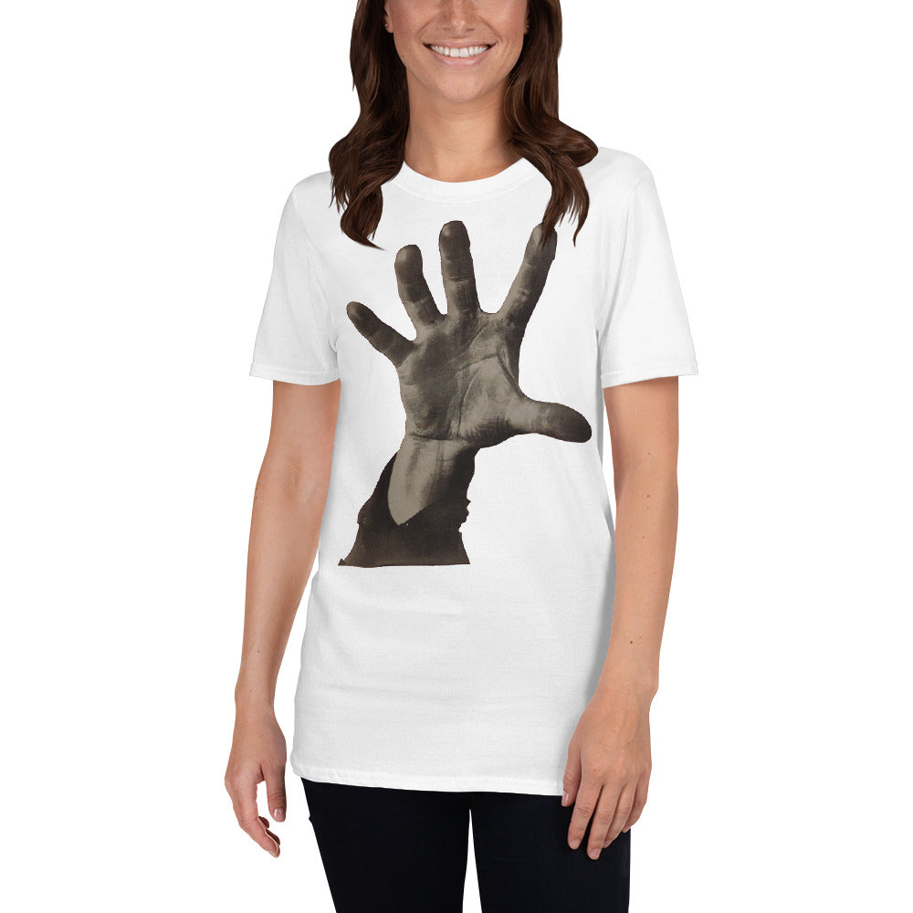 t-shirt hand for women. shirt famous political art. john heartfield 5 finger hand.