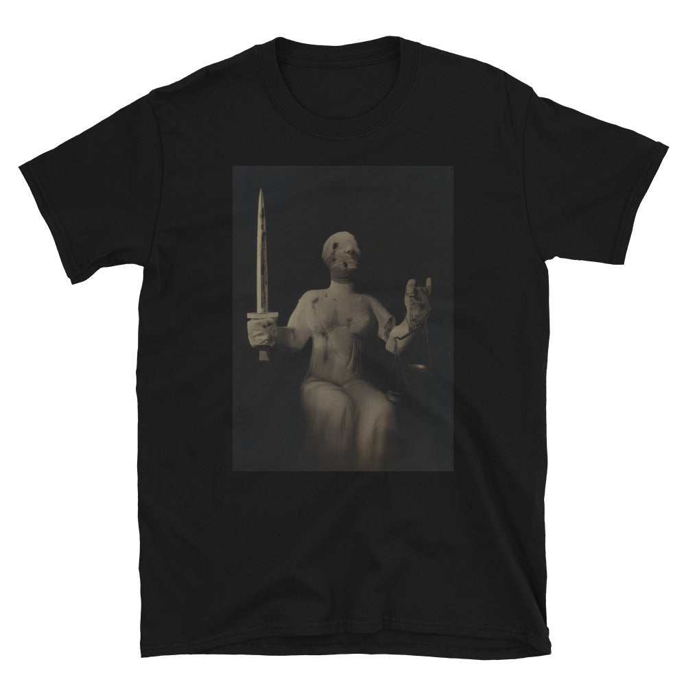 No Justice t-shirt. Famous Dada political artist John Heartfield "Executioner and Justice" collage shows fascist justice.