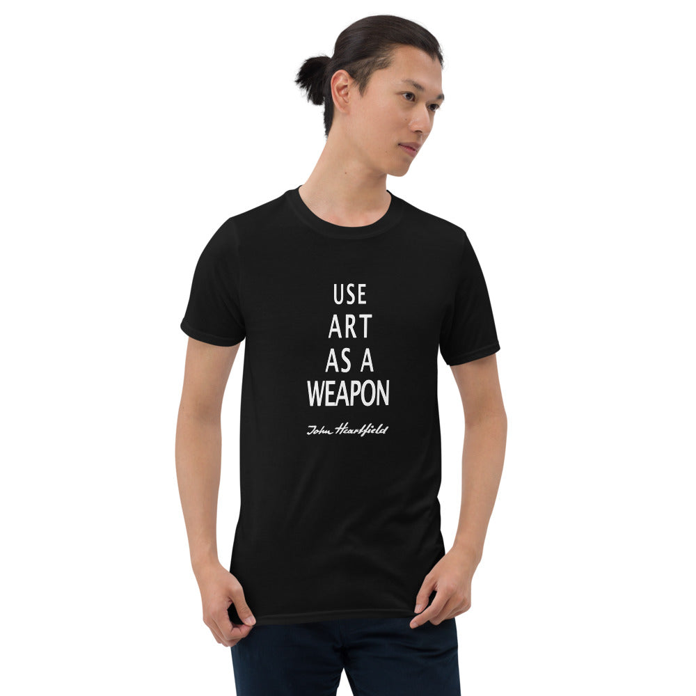 Art As A Weapon shirt has famous pacifist art slogan. John Heartfield Exhibition Shop.