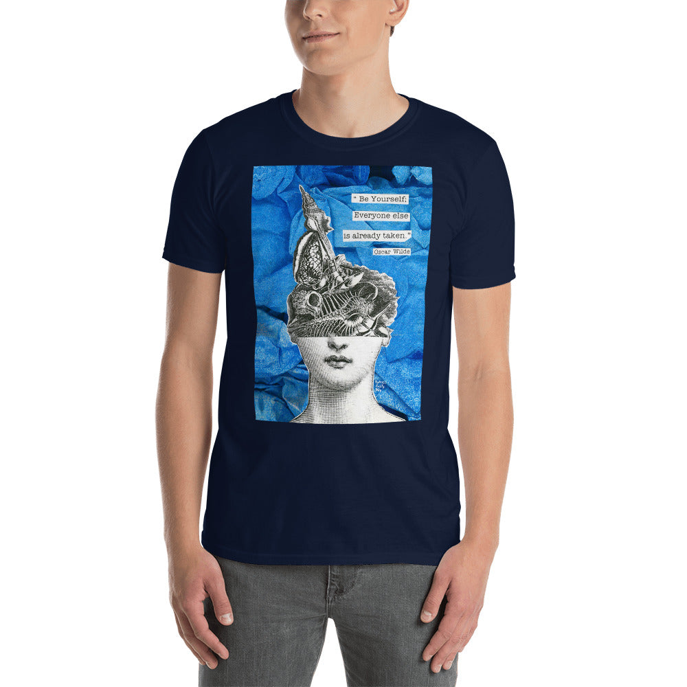 Oscar Wilde Quote Tee. Be Yourself. John Heartfield inspired mixed media collage.<br><br>